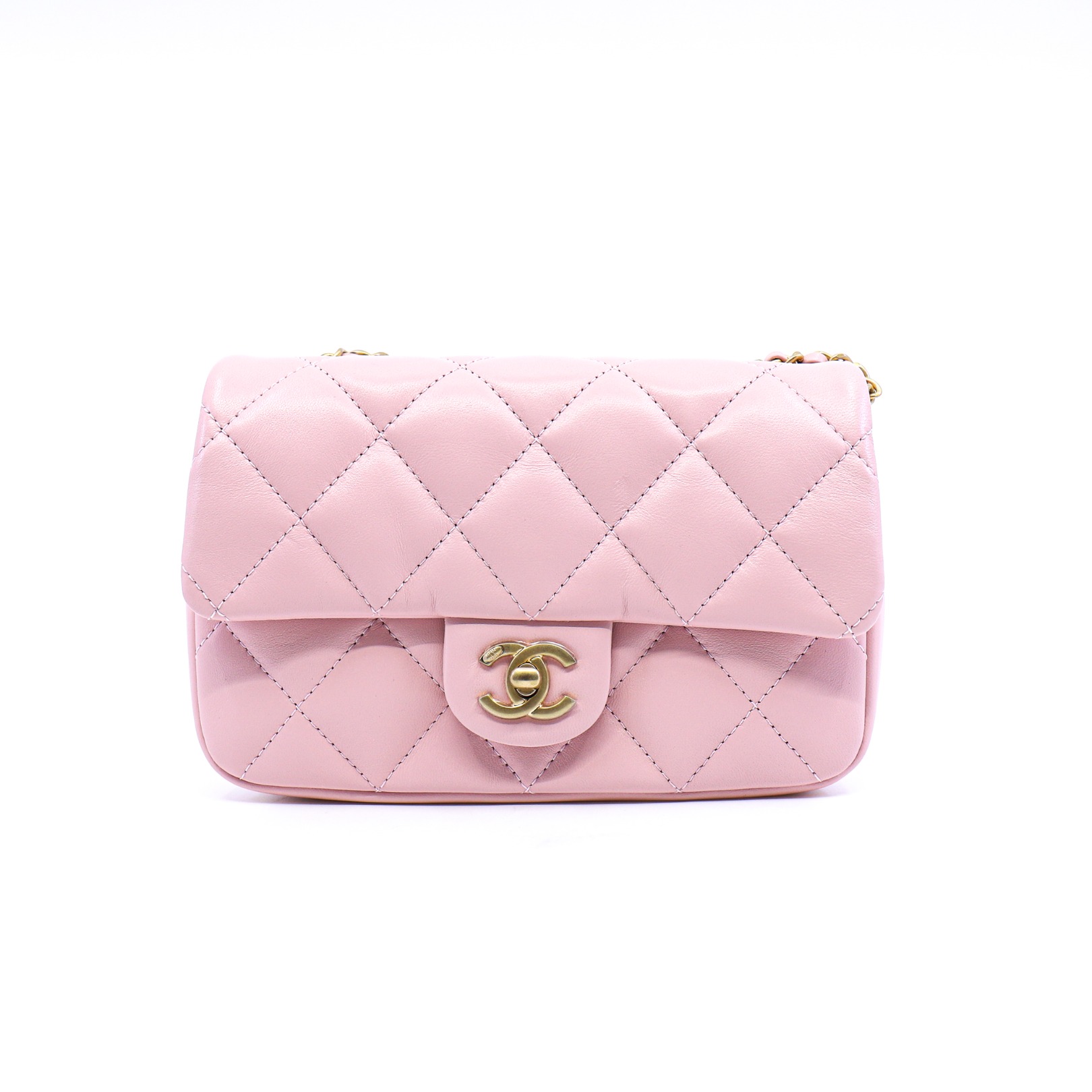Chanel Pink Quilted Lambskin Leather Classic Mini Single Flap Bag