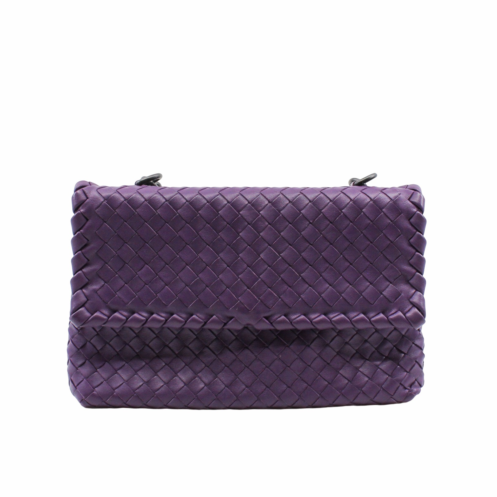NWT 100% AUTH Chanel 12P Purple Patent Leather Flap Clutch Bag W/Chain